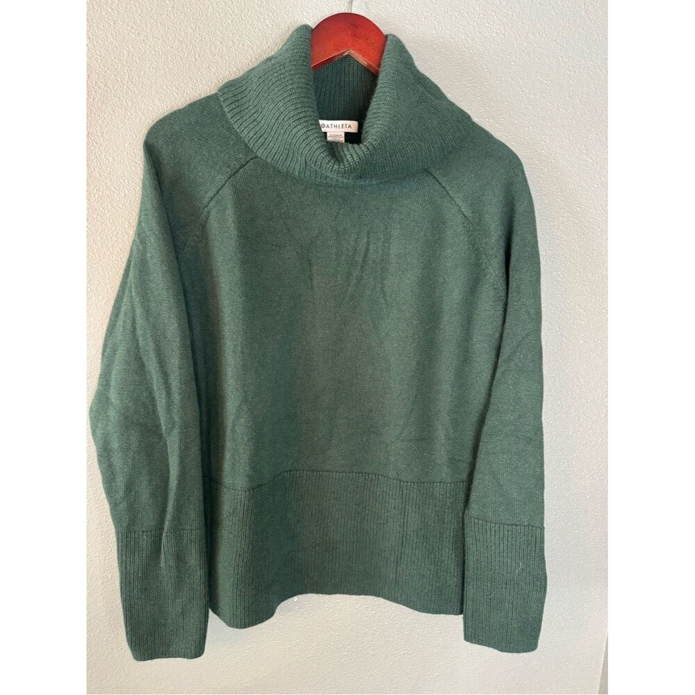 Athleta Alpine Turtleneck Sweater M Green Merino Wool Cashmere 466750